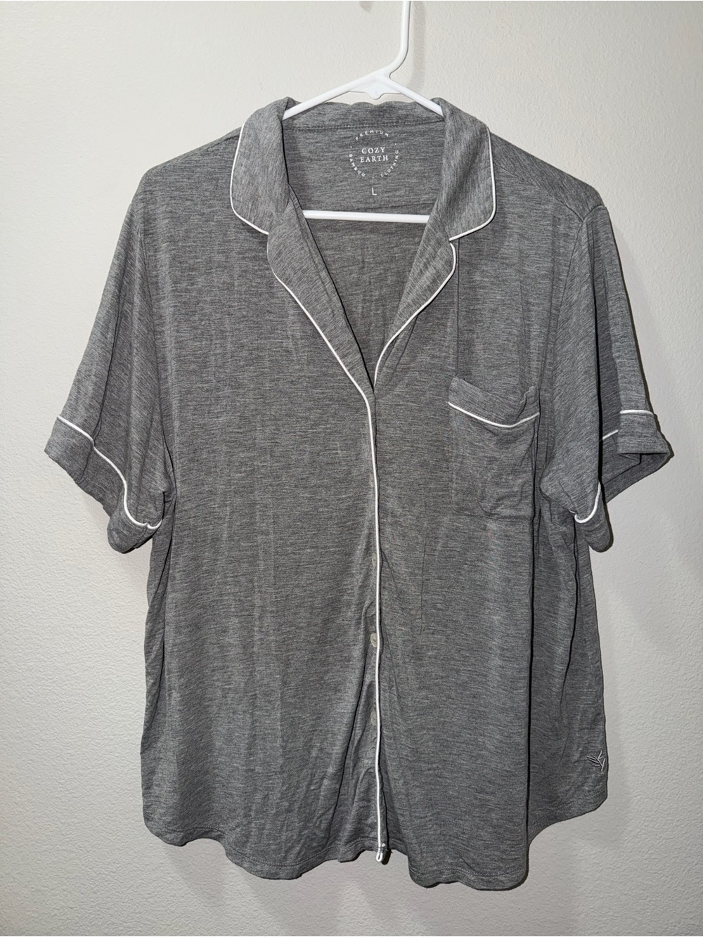 Cozy Earth Womens Bamboo Button Front Pajama Top Size Large Grey Short Sleeve